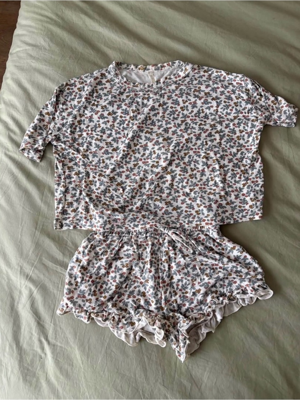 Floral Short Pajama Set in White with Pink & Green